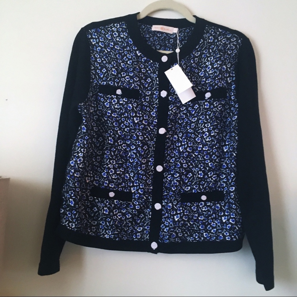Tory Burch silk front Kendra cardigan